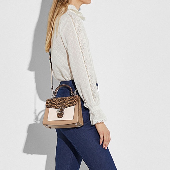 Coach Tabby 20 Top Handle In Colorblock With Snakeskin Detail Crossbody Bag 3787 - Picture 3 of 14